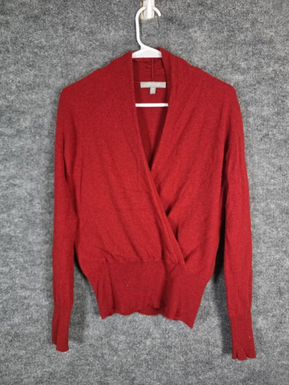 Neiman Marcus Sweater Womens M Red 100% Cashmere Wrap V Neck Hole Pilling